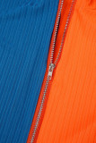 Bleu Orange Casual Patchwork Contraste Fermeture Éclair Col Manches Longues Deux Pièces