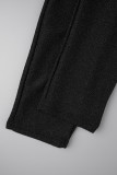 ブラック セクシー ソリッド バックレス フード付き襟 スキニー ジャンプスーツ