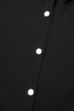 Black Elegant Solid Patchwork Buckle Slit Shirt Collar Long Sleeve Plus Size Dresses