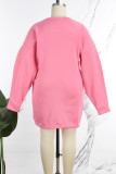 ピンクのセクシーな固体中空パッチワーク シャツカラー長袖プラス サイズ ドレス