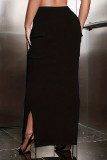 ブラック カジュアル ソリッド スリット スキニー ハイウエスト 従来のソリッドカラー スカート