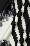 Black Casual Print Basic O-hals långärmade klänningar