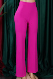 Pantaloni tinta unita convenzionali a vita alta, casual, tinta unita, colore rosso rosa