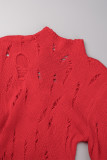 Red Street effen skinny jumpsuits met gescheurde patchwork en O-hals