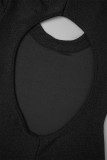 Черные сексуальные однотонные узкие комбинезоны с воротником и капюшоном