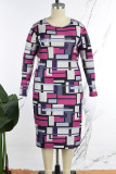 Multicolor Elegant Color Block Patchwork O Neck Printed Dress Plus Size Dresses