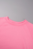 Розовые сексуальные однотонные выдолбленные лоскутные платья с длинным рукавом и воротником-рубашкой больших размеров
