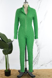 Green Casual Solid Basic Zipper Collar Skinny Jumpsuits