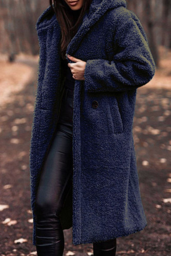 Prendas de abrigo con cuello con capucha y cárdigan liso informal azul oscuro