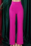 Mandarijnrood Casual effen Basic Normale broek met hoge taille Conventionele effen kleur