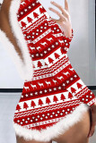 Indumenti da notte per il giorno di Natale con stampa patchwork sexy rosso bianco