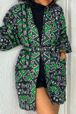 Grönt Casual Print med Bälte Ytterkläder