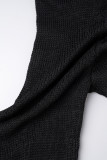 Schwarze, lässige, einfarbige, schmale Jumpsuits mit halbem Rollkragen und Frenulum