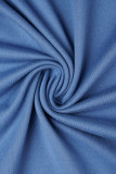 Bleu décontracté solide Patchwork lisière filandreuse col en V robes irrégulières