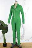 Green Casual Solid Basic Zipper Collar Skinny Jumpsuits