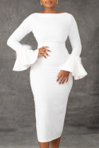 Белые элегантные однотонные лоскутные платья-юбки-карандаши с застежкой-молнией и круглым вырезом