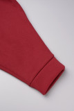 Rote sexy solide ausgehöhlte Patchwork-Hemdkragen-Langarmkleider in Übergröße