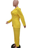 Yellow Elegant Solid Patchwork Buckle Turn-back Collar Long Sleeve Two Pieces