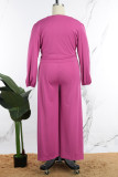 Purple Casual Solid Basic V Neck Plus Size Two Pieces