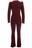 Red Sexy Casual Solid Basic V Neck Skinny Jumpsuits