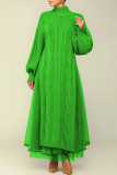 Patchwork solido casual verde con cintura dolcevita manica lunga due pezzi