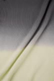 Grijsgroene casual geleidelijke verandering print kwastje patchwork O-hals tops