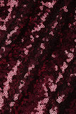 Bordeaux sexy effen pailletten patchwork rugloze spaghettibandjes mouwloze jurk Jurken