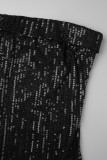 Vestidos de saia embrulhados sem alças preto sexy sólido lantejoulas patchwork