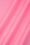 Розовые повседневные милые повседневные смешанные платья с контрастным V-образным вырезом и принтом