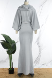 Grey Casual Daily Simplicity Solid Color Hooded Collar Long Sleeve Two Pieces