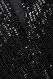 Zwarte sexy effen pailletten patchwork rugloze strapless wikkelrokjurken