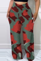 Camouflage casual print patchwork grote maten hoge taille broek