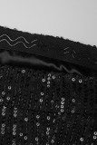 Robes de jupe enveloppées sans bretelles noires sexy en patchwork de paillettes solides
