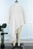 Witte casual effen asymmetrische coltrui met lange mouwen en grote maten jurken