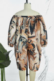 Gele elegante print patchwork zak off-the-shoulder grote maten jumpsuits