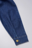Le cowboy bleu décontracté boutons solides col rabattu manches longues combinaisons en jean skinny