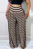 Apricot Casual Print Patchwork Plus Size High Waist Trousers