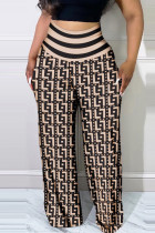 Dunkelkhakifarbene Casual-Print-Patchwork-Hose in Übergröße mit hoher Taille