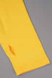 Amarelo Casual Sólido Básico Zipper Collar Macacões Skinny