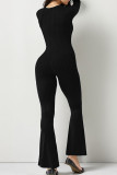 Black Casual Solid Basic Square Collar Skinny Jumpsuits