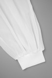 Robes blanches décontractées unies asymétriques à col roulé et manches longues, grande taille