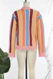Pink Casual Striped Cardigan Outerwear