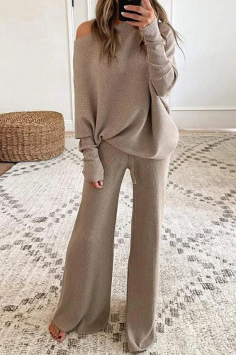 Camel Casual Solid Basic O Neck Long Sleeve Two Pieces