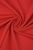 Röda Sexiga Solid Hollow Out Turtleneck ärmlösa klänningar