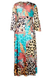 Robe longue à col rond, imprimé léopard, décontractée, Patchwork, robes de grande taille