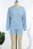 Light Blue Casual Solid Basic O Neck Long Sleeve Two Pieces