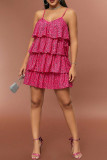 Rosarotes, sexy, lässiges Patchwork-Pailletten-Kleid mit rückenfreiem V-Ausschnitt und Sling-Kleid