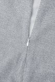 Silvergrå Sexig formell solid rygglös aftonklänning med spaghettiband