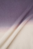 Top viola con scollo a O e patchwork con nappe stampate a cambiamento graduale viola