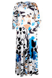 Vestido longo com estampa de leopardo casual patchwork com decote em O Vestidos plus size